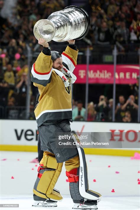 Adin Hill Of The Vegas Golden Knights Hoists The Stanley Cup After