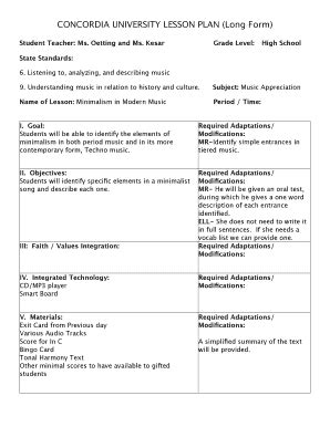 Fillable Online Wp Cune Lesson Plan Long Form Template Fv Wp