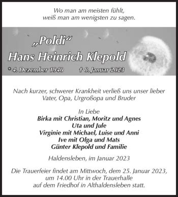 Traueranzeigen Von Hans Heinrich Klepold Poldi Abschied Nehmen De