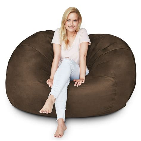 Lumaland Luxury 5 Foot Bean Bag Chair With Microsuede Cover Brown Machine Washable Big Size