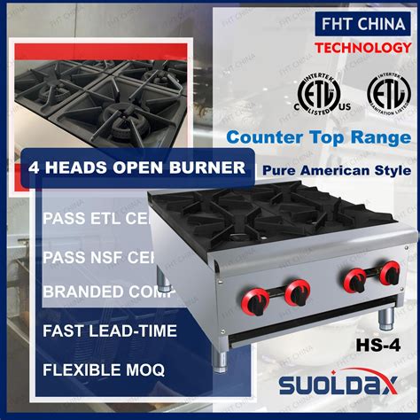 Etl Approved Commercial Kitchen Equipment Table Top Hotplate Gas Burner Range Cooking 4 Burner