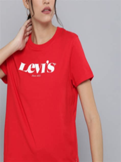 Buy Levis Women Red White Typography Printed Pure Cotton T Shirt