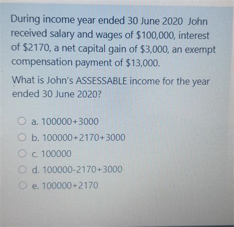 Solved During Income Year Ended 30 June 2020 John Received