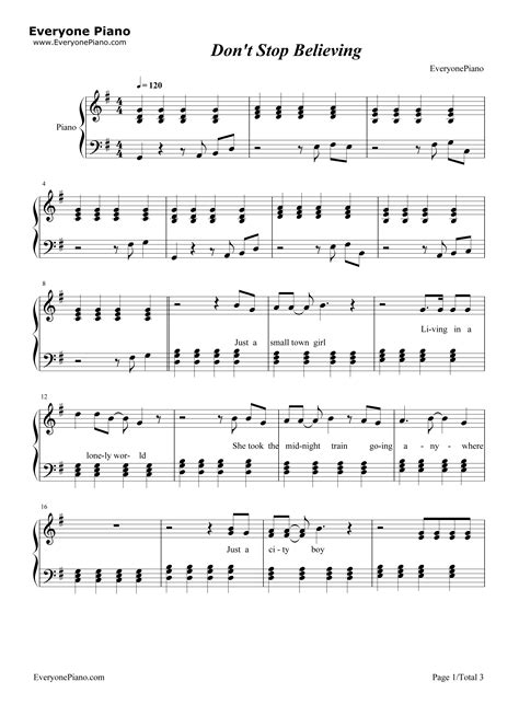 Dont Stop Believing Journey Stave Preview 1 Piano Sheet Music Free Piano Sheet Music