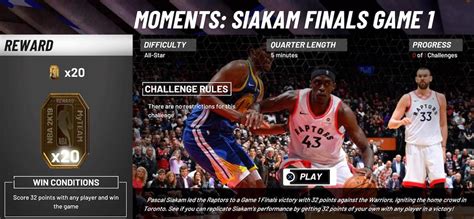 NBA 2K19 Pascal Siakam Playoffs Moments Card MyTeam Challenge Arrive