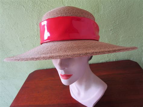 Frank Olive Natural Straw Hat Red Patent Leather Band Private Etsy