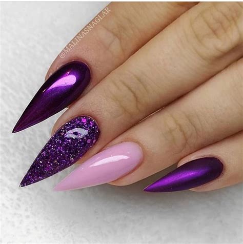 Purple And Pink Nails Purple Glitter Nails Purple Nail Art Purple