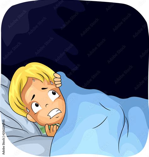 Kid Boy Bed Scared Dark Illustration Stock Vector Adobe Stock