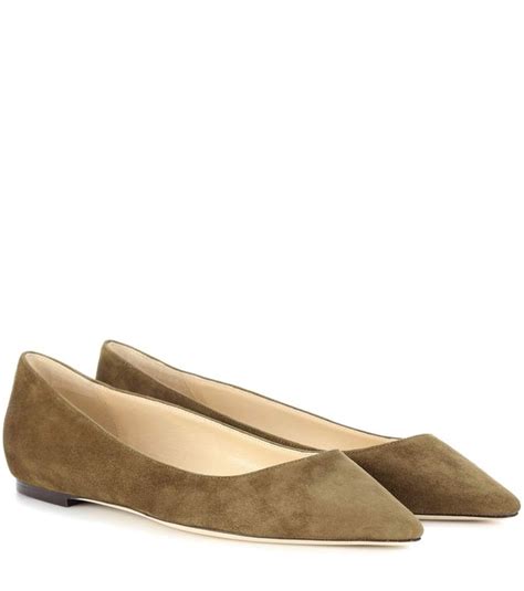 Jimmy Choo Romy Flat Suede Ballerinas In Green Modesens Suede Flats