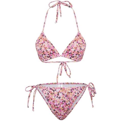 Trendyol Floral Patterned Triangle Tied Textured Bikini Set Shoptok Si
