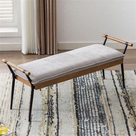 LukeAlon Modern Chenille Entryway Bench Upholstered End Of Bed Bench