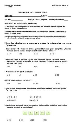 Prueba Diagnostico Matematica 5to Pdf