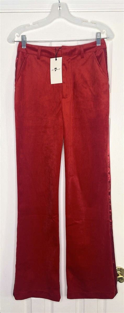 7 For All Mankind Womens Velvet Wide Leg Flare Side Stripe Pants Red 2