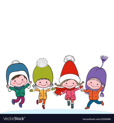 Group Of Four Happy Kids On White Background Vector Image