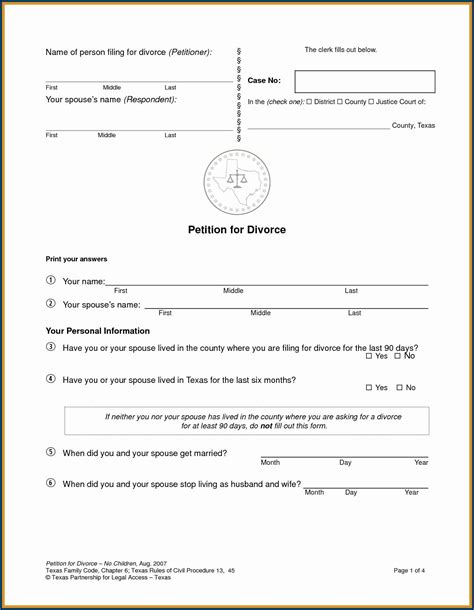 State Of Texas Divorce Paperwork