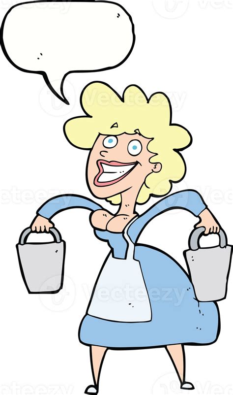 Cartoon Milkmaid Carrying Buckets With Speech Bubble 44935898 Png