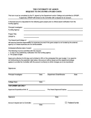 Fillable Online Uakron Pre Award Account Request Form Adobe Pdf Fill