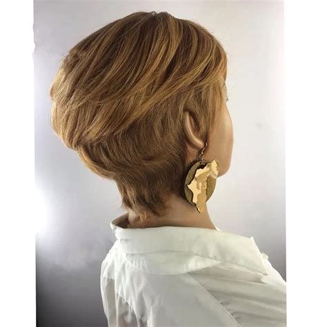 Short Wavy Bob Pixie Cut Wig Honey Blonde Color Full Machine Made Remy Brazilian Short Human