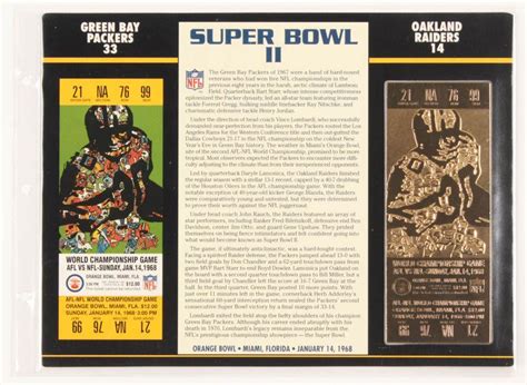 1968 Commemorative Super Bowl II Card With Gold Ticket Packers Vs