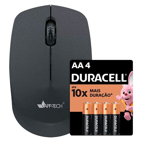 Mouse Sem Fio Preto Dpi Mw App Tech Pilha Alcalina Pequena