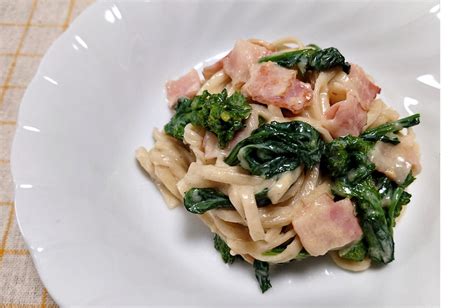 カネス製麺 レシピ 菜の花とベーコンのクリームパスタ