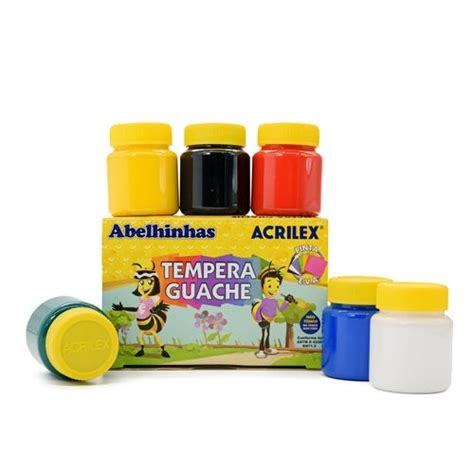 Tinta Tempera Guache Acrilex 6 Cores 15ml Cada Shopee Brasil