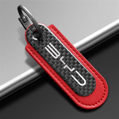 BYD Real Carbon Fiber With Red Leather Keychain Tire Valve Caps