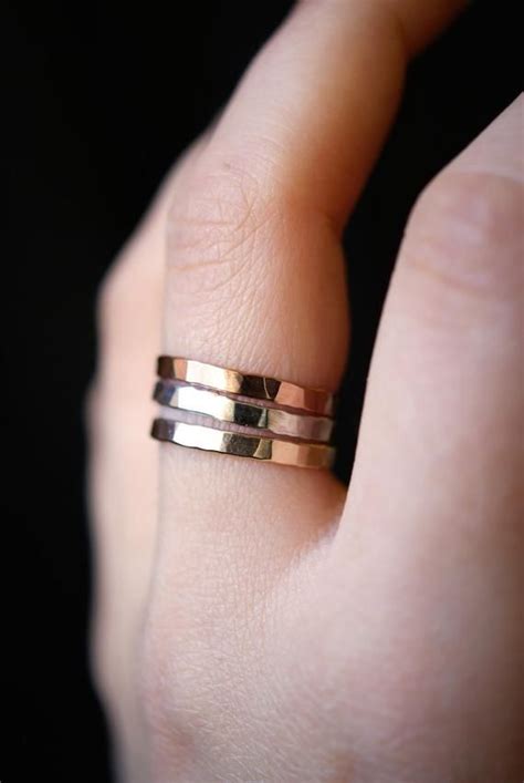 Extra Thick Mixed Metal Stack Ring Set Of 3 Rose Gold Yellow Gold And