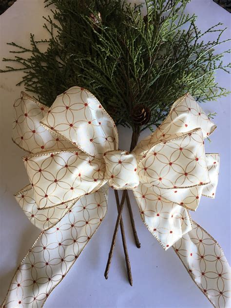 Ivory Geometric Wreath Bow Decorative Bow Large T Bow Wired