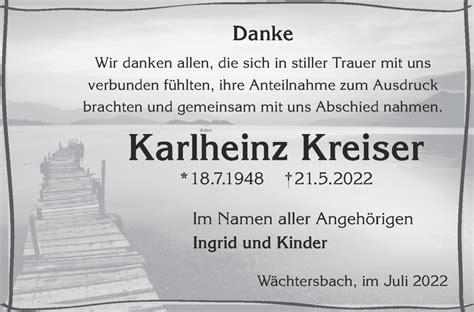 Traueranzeigen Von Karlheinz Kreiser Trauer Gnz De