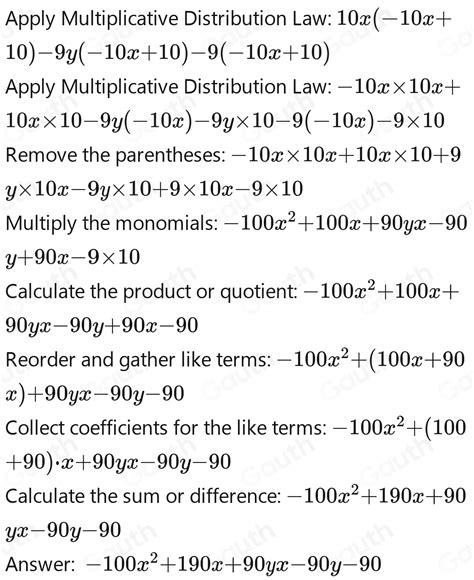 Solved Distribute And Simplify 10x 9y 9 10x 10 Math