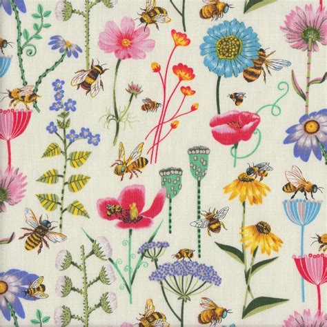 Bees And Colourful Wild Flowers Bee Haven Quilting Fabric Find A Fabric