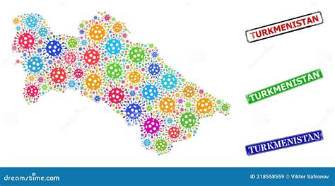 Rubber Turkmenistan Stamps And Bright Covid Turkmenistan Map