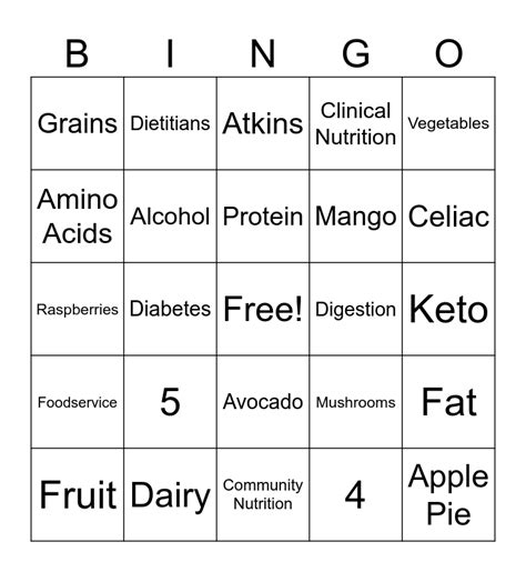 National Nutrition Month Bingo Card