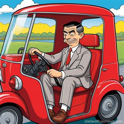 Mr. Bean in Red Three-Wheeler, Simpsons-Style | Stable Diffusion Online