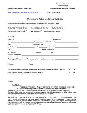 Modulo 1 Commissione Medica Patenti Cagliari Fill Online Printable