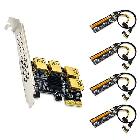 VINWER 4 Port PCIe Riser Adapter Board PCI E 1x To 4 USB 3 0 PCI E