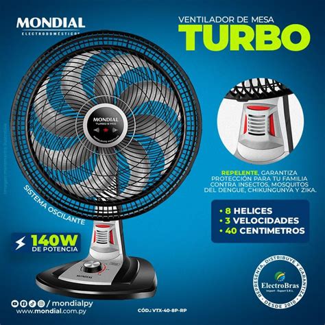 Ventilador De Mesa Mondial Turbo Aspas Cm Tableta Repelente Vtx