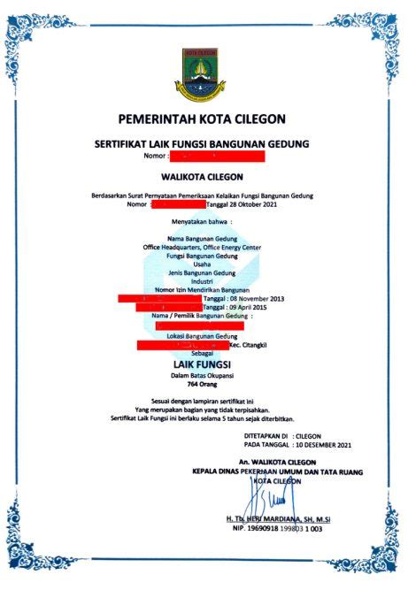 Contoh Slf Sertifikat Laik Fungsi Bangunan Yang Telah Berhasil