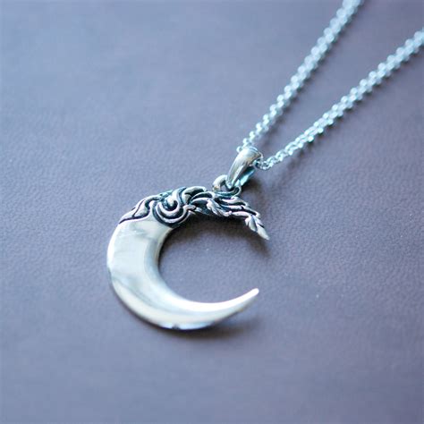 Silver Moon Necklace Sterling Silver Crescent Moon Pendant Etsy