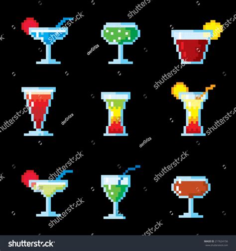 Set Pixel Icons Cocktails Drinks Stock Vector Royalty Free 217624156