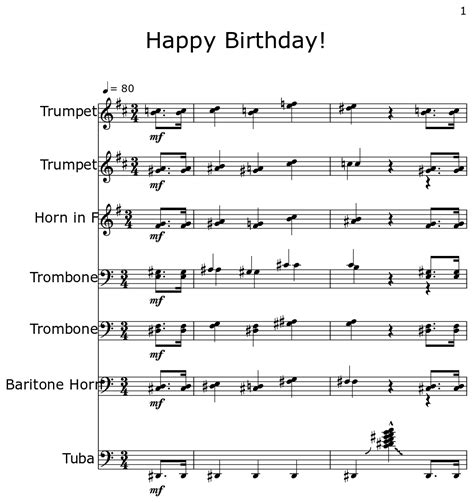 Happy Birthday Sheet Music For Trumpet Horn In F Trombone