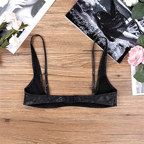 dPois Damen Dessous Brustfrei BH Bikini Oberteil Lack Leder Optik Stütz Büstenhalter Bra Bustier