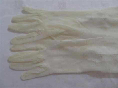 Vintage Ivory Semi Sheer Nylon Net Over Elbow Length Gem