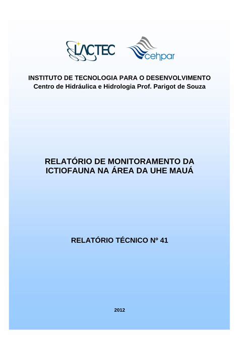 Pdf Relat Rio De Monitoramento Da Ictiofauna Na