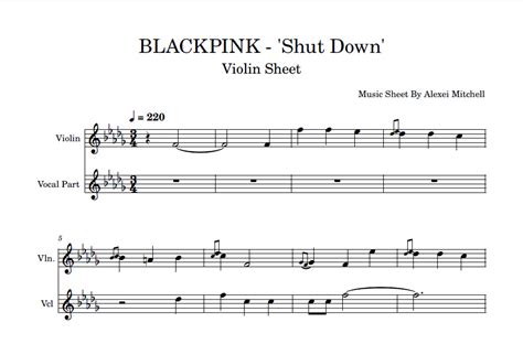 Blackpink Shut Down Violin Sheet