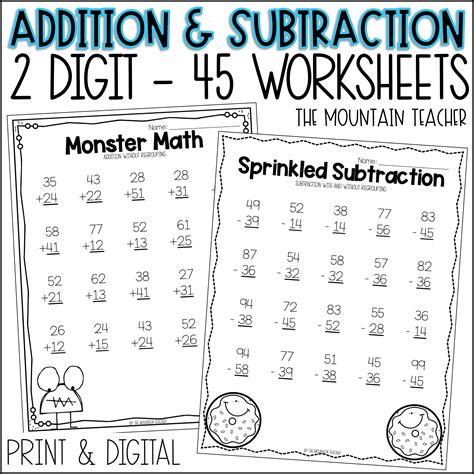 Double Digit Addition With Regrouping Worksheet Practice Sheets And