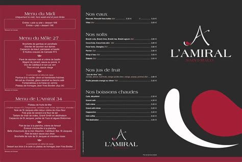 Menu At L Amiral Saint Malo Restaurant St Malo