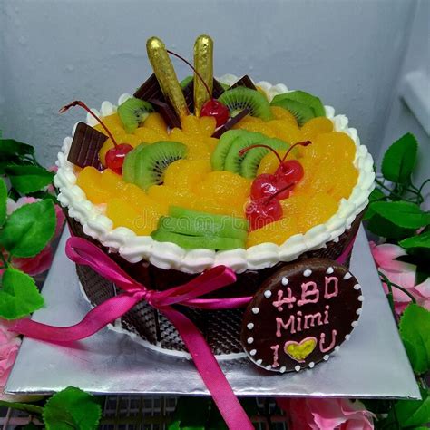 Orange And Kiwi Birthday Cake Stock Image Image Of Food Kiwi 184734587