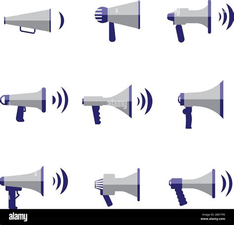 Bullhorn And Megaphone Communication Sound Loudspeaker Vector Flat Icons Set Music